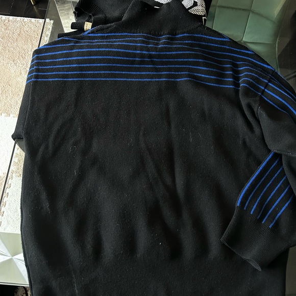 Sandro Black Zip-Neck Wool Knit Sweater with Blue Stripe Accent - Picture 5 of 5
